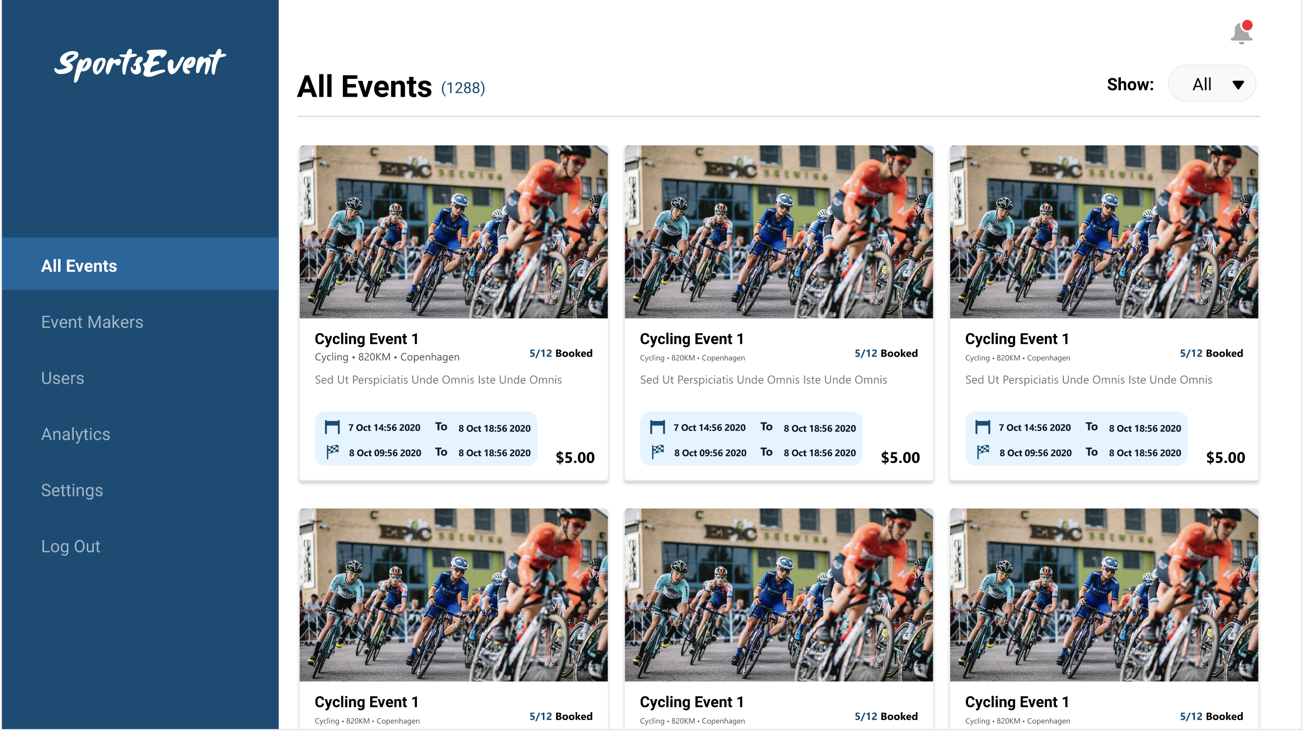 Sports Events — Admin Dashboard & Management Platform screenshot 2